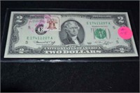 $2 Bill, Stamped Commemorating Bi-Centenial