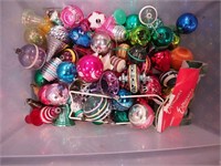 Container of vintage Christmas ornaments