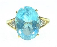 10k Yellow Gold, Blue Topaz & Diamond Ring