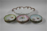 LOT OF PAINTED DISHES AND SERVING BOWL