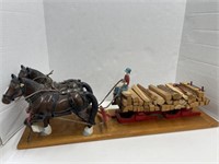Horses Pulling Logging Sleigh Figurine - Horses