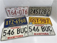 6 License Plates - Ontario ‘79, Louisiana ‘82,