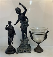 Glass Urn w/Cherubs, Two Figures of People