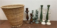 Basket of wooden candle stick holders