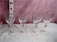 4 Etched Crystal Floral Glasses