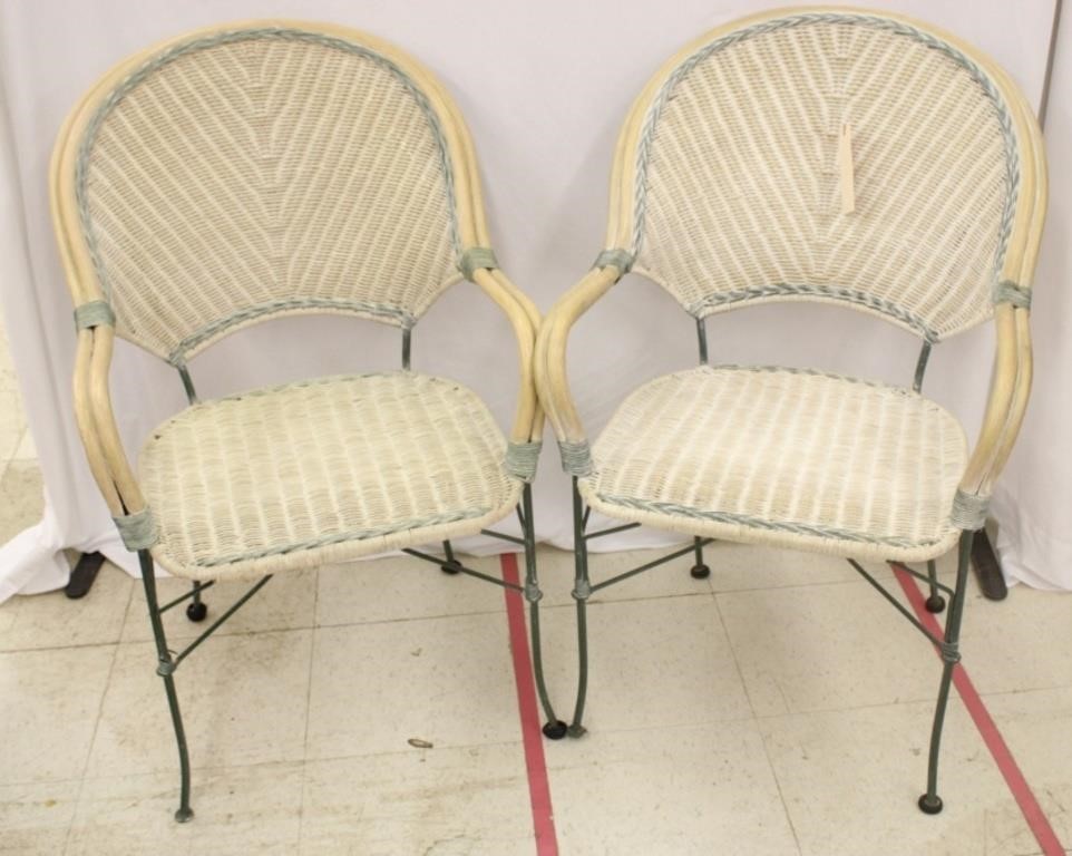Pair of Wicker, Rattan & Metal Outdoor Chairs