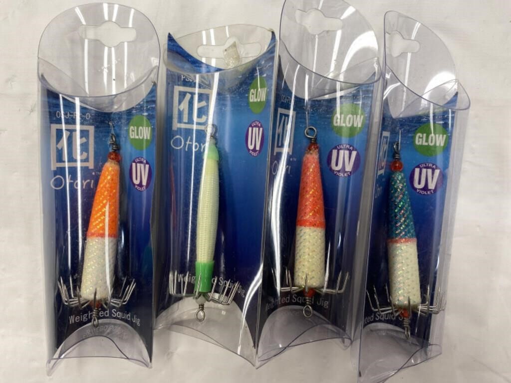 UV Glow Squid Jigs, 4PC, New