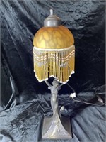 20” tall metal lamp with glass shade with beads