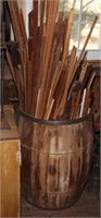 lg wdn barrel 30" high w/misc pcs of wood