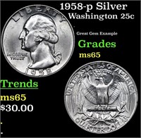 1958-p Washington Quarter Silver 25c Grades GEM Un