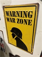 Warning War Zone Metal Sign