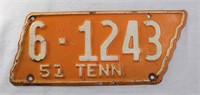 Orange 1952 TN license plate
