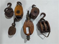 6 WOODEN PULLEYS
