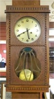 Stained Leaded Glass Oak Wall Clock.