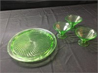 Green depression glass, small chip