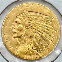 1910 Indian 2 1/2 Dollar Gold Coin
