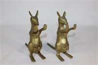 Pair of Brass Kangaroos with Babies in Pouch