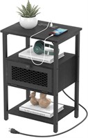 DOMYDEVM, BLACK NIGHTSTAND WITH BUILT IN CHARGING