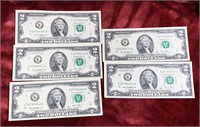 5-$2 Bills in Sequence 2013 clean crisp bills $10