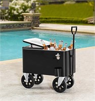 Open Box Sunjoy Audrey 60 Quart Black Cooler Cart