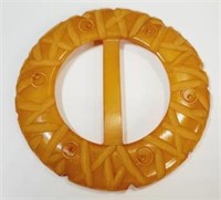 Hand Carved Butterscotch Bakelite Buckle