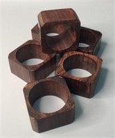 Mid Century Teak Wood Napkin Rings Set of 6