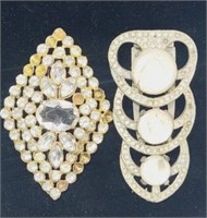 2 VTG Silver Tone & Clear Rhinestones Dress Clips