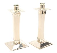 Modern Chrome Mounted Bone Candlesticks, Pair