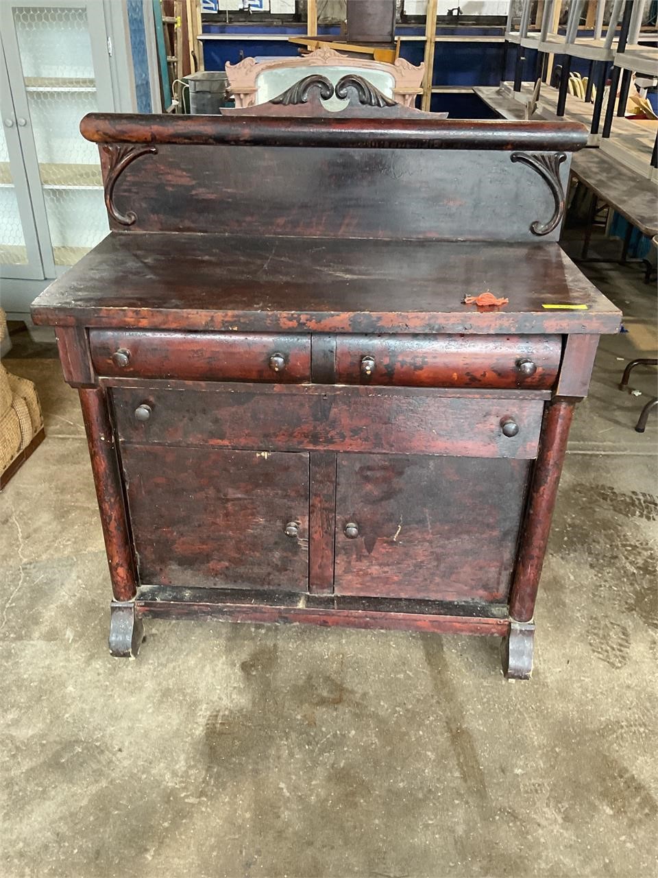 Antique sideboard has key, 42”w x 21”d x 51”t