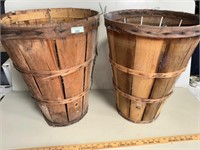 Antique Tall Banana Basket Wooden Pair