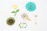 Vintage Metal Enameled Flower Brooches