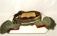 Antique Military belt & pouch with brass epaulets