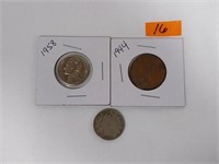 V- nickel 1958 nickel 1944 One Penny