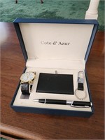 Cote D Azur watch, wallet, and pen set - black