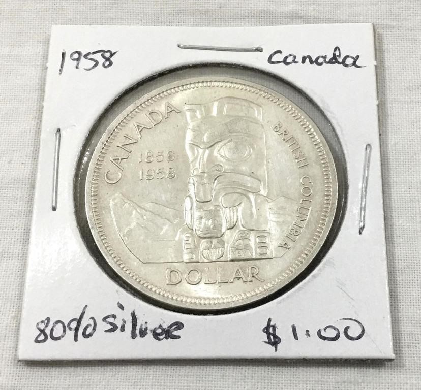 1958 Canadian 80% Silver $1 coin.
