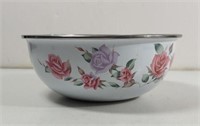 Vintage GMI White Floral Roses Enamel Bowl