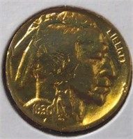 24K gold-plated 1930s Buffalo nickel