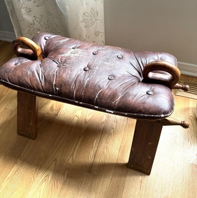 Leather & Wood Saddle Stool