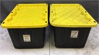 2 Plastic Storage Totes 27 Gallons Each W/ Lids