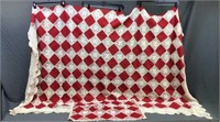 Vintage Lace Linens W/ Red Fabric *read*
