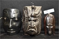 2 WOODEN & 1 CERAMIC WALL ART MASK