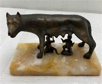 8x5.5in -  metal/ marble - Romulus and Remus