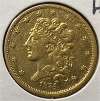 1834 $5 Classic Head Gold Coin (XF)