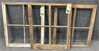 3 Antique Wood Window Panes