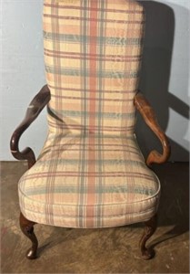Mid Century Queen Anne Upholstered Arm Chair