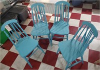 4 solid wood spindle back turquoise dining chairs