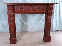 ORNATE MAHOGANY COLOR WOOD FIREPLACE MANTLE
