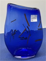 Unique Cobalt Blue HandBlown  Vase 10” h