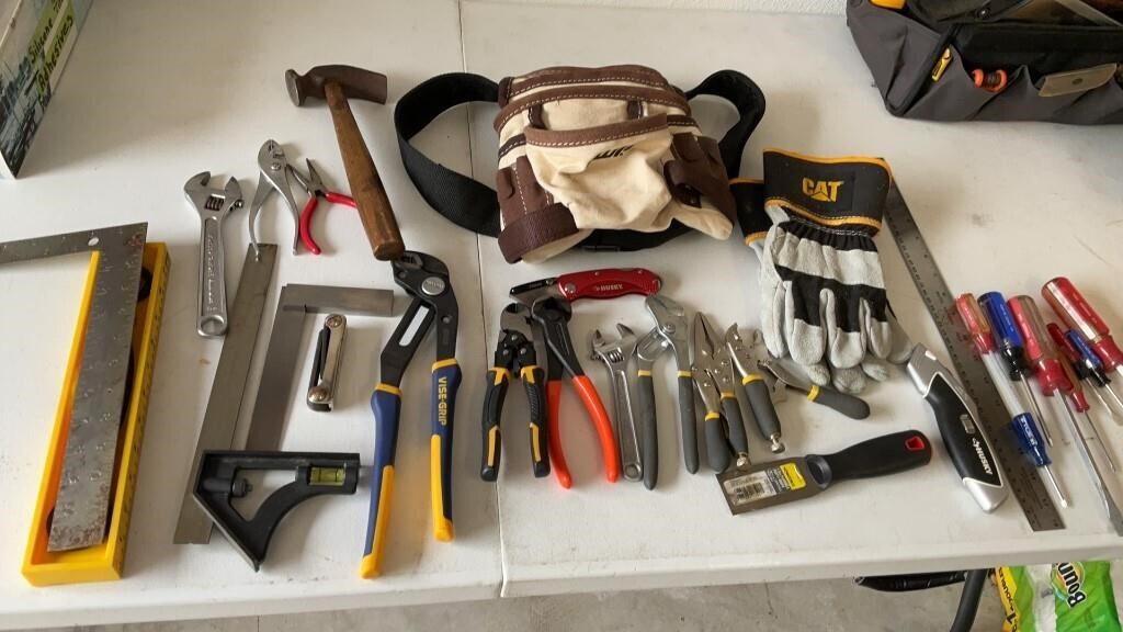 Misc. tools, hammer, wrenches, level & more