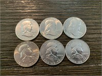 (6) 1960 Franklin Half Dollars